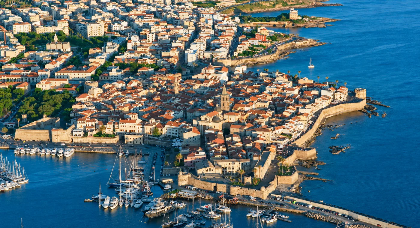 Veduta aerea del centro storico e del porto di Alghero
